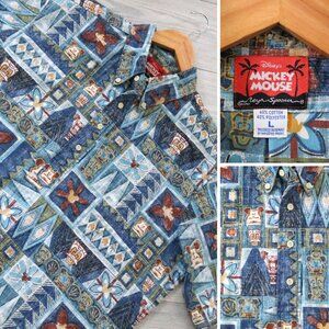 Reyn Spooner Men's L Vintage Mickey Mouse Hawaiian Shirt Tiki Aloha Donald 90s